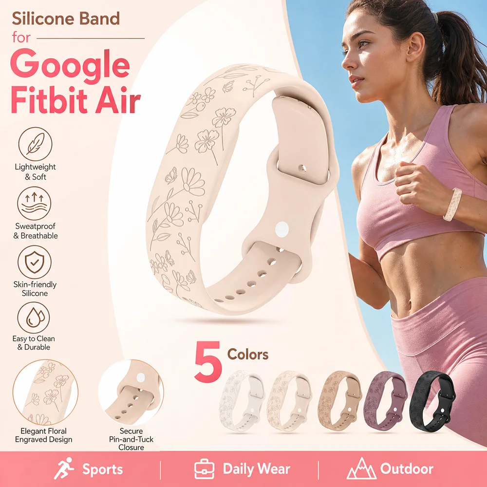 New Carved Print Silicone Watch Strap for Google Fitbit Air Band Popular with Girls Soft Replacement Band for Google Fitbit Air
