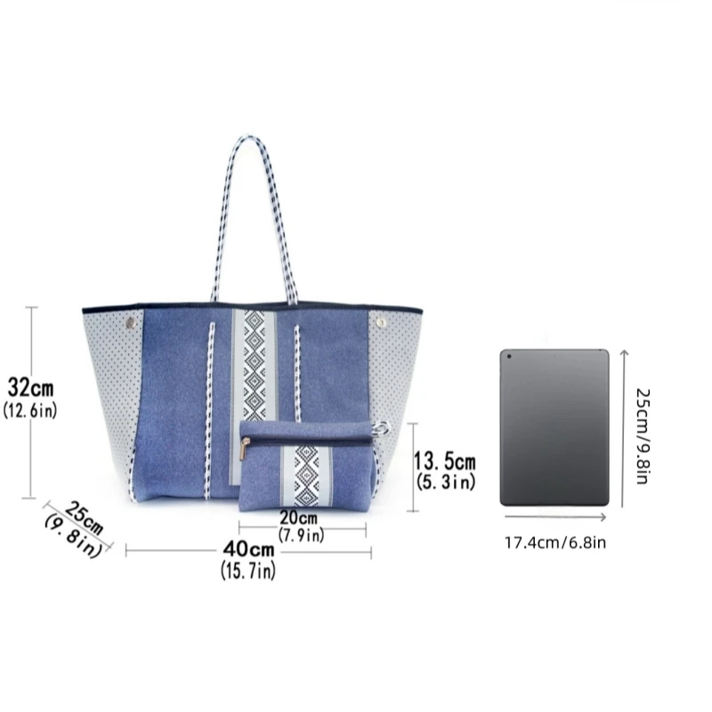 2024 Manufacturer Hot Sales Blue Beach Bag with Low Moq Personalized Shoulder Neoprene tote Bag Beach Tote Bag