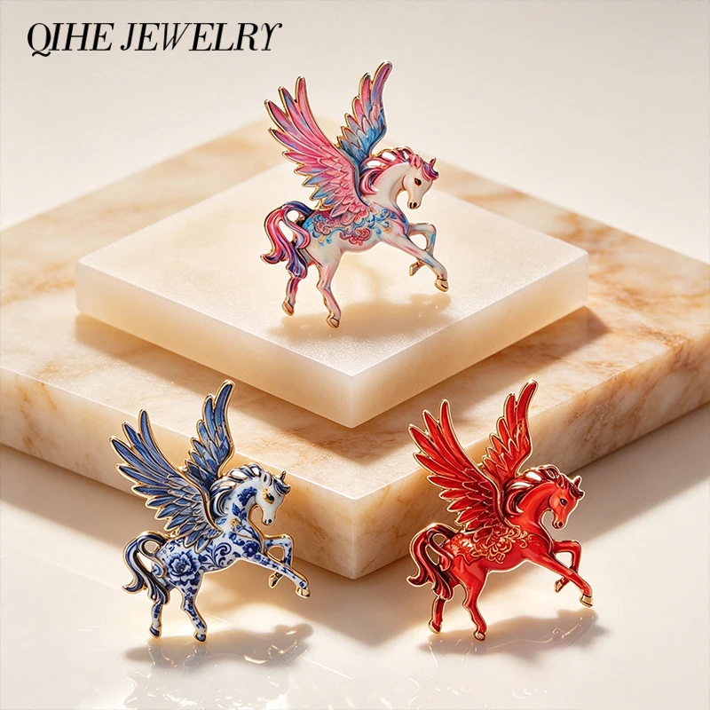 Pegasus Flying Horse Fantasy Badge Enamel Pin Mythical Winged Horse Collection Colorful Horse Alloy Brooches Lapel Badge Jewelry