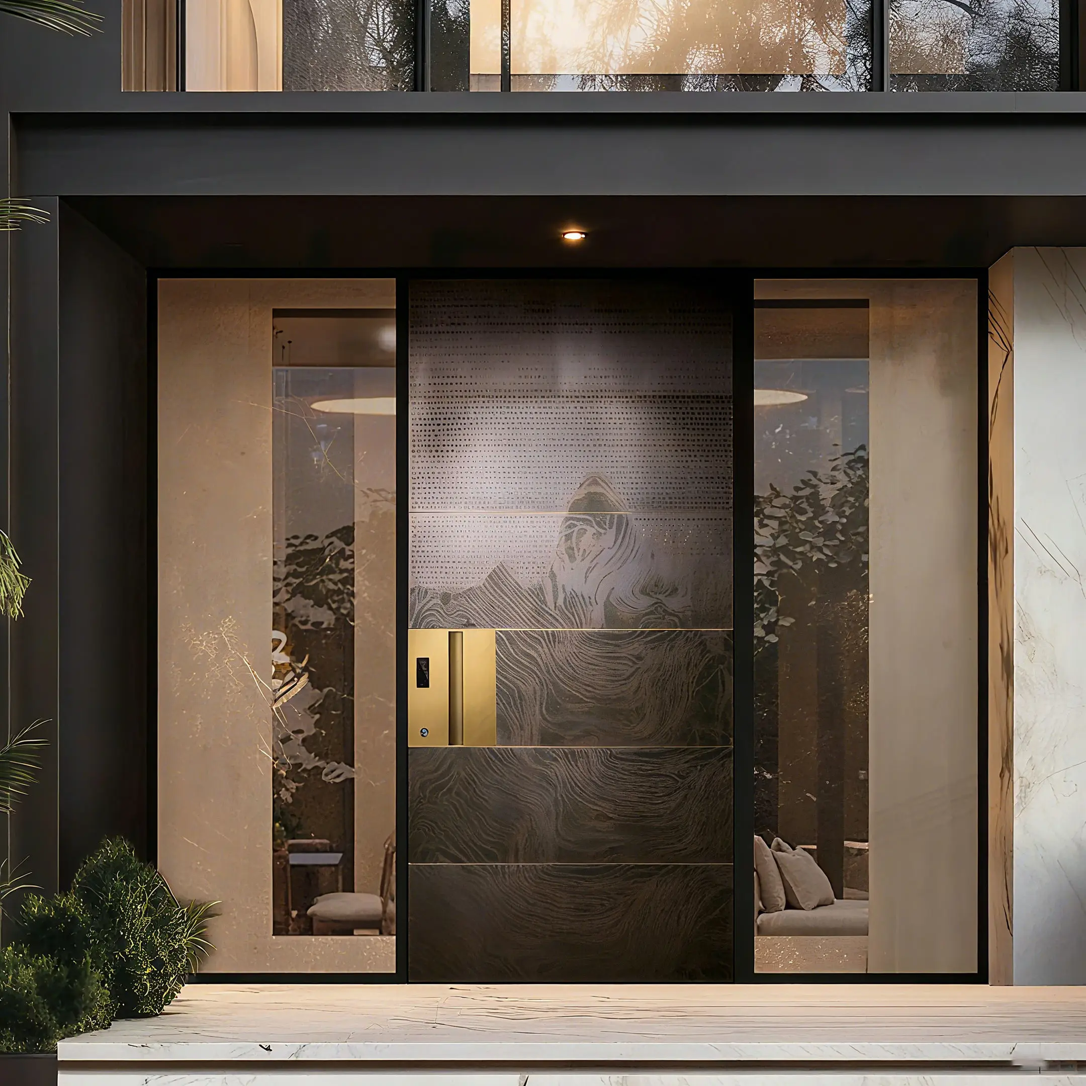 Fashion Design Frosted Aluminum Alloy Luxurious Entrance Door Intelligent Security Doors Heavy Duty Finished Product Front Doors