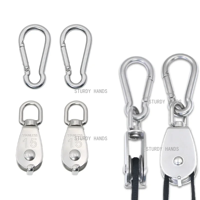 4PCS M15 stainless steel single pulley belt M5 climbing buckle ring rotating rope lifting tool hardware accessories