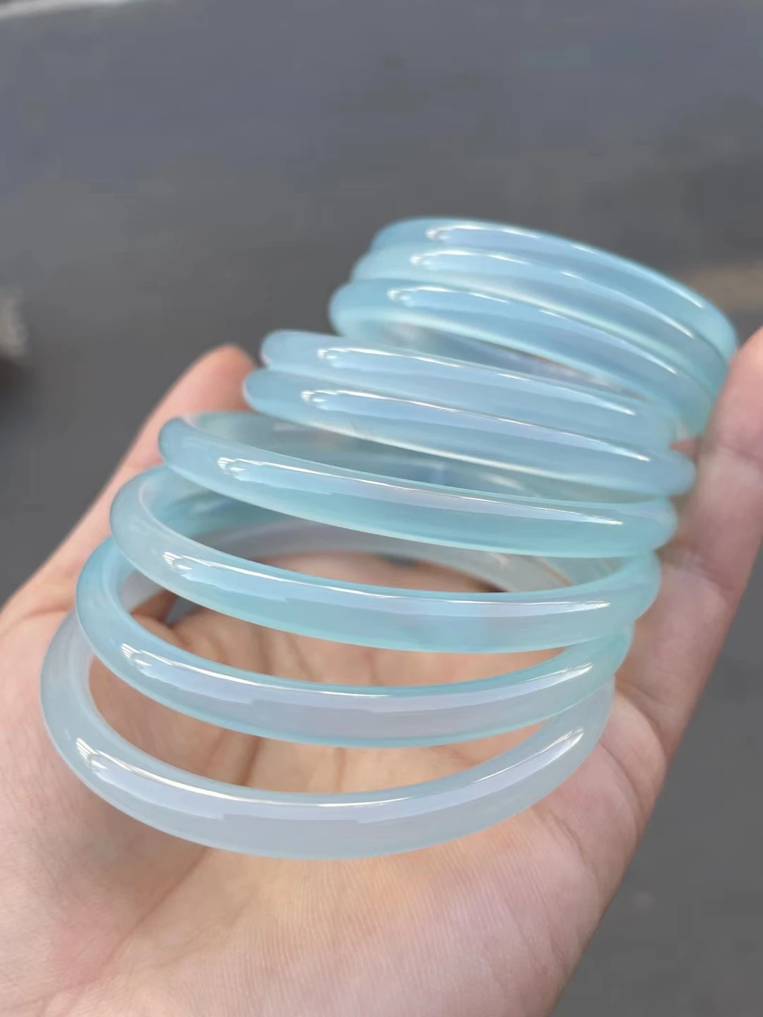 Azure Color Genuine Natural Agate Chalcedony Bangles Exquisite Jade Bracelet Quality Jewelry Accessories Lucky Holiday Gift