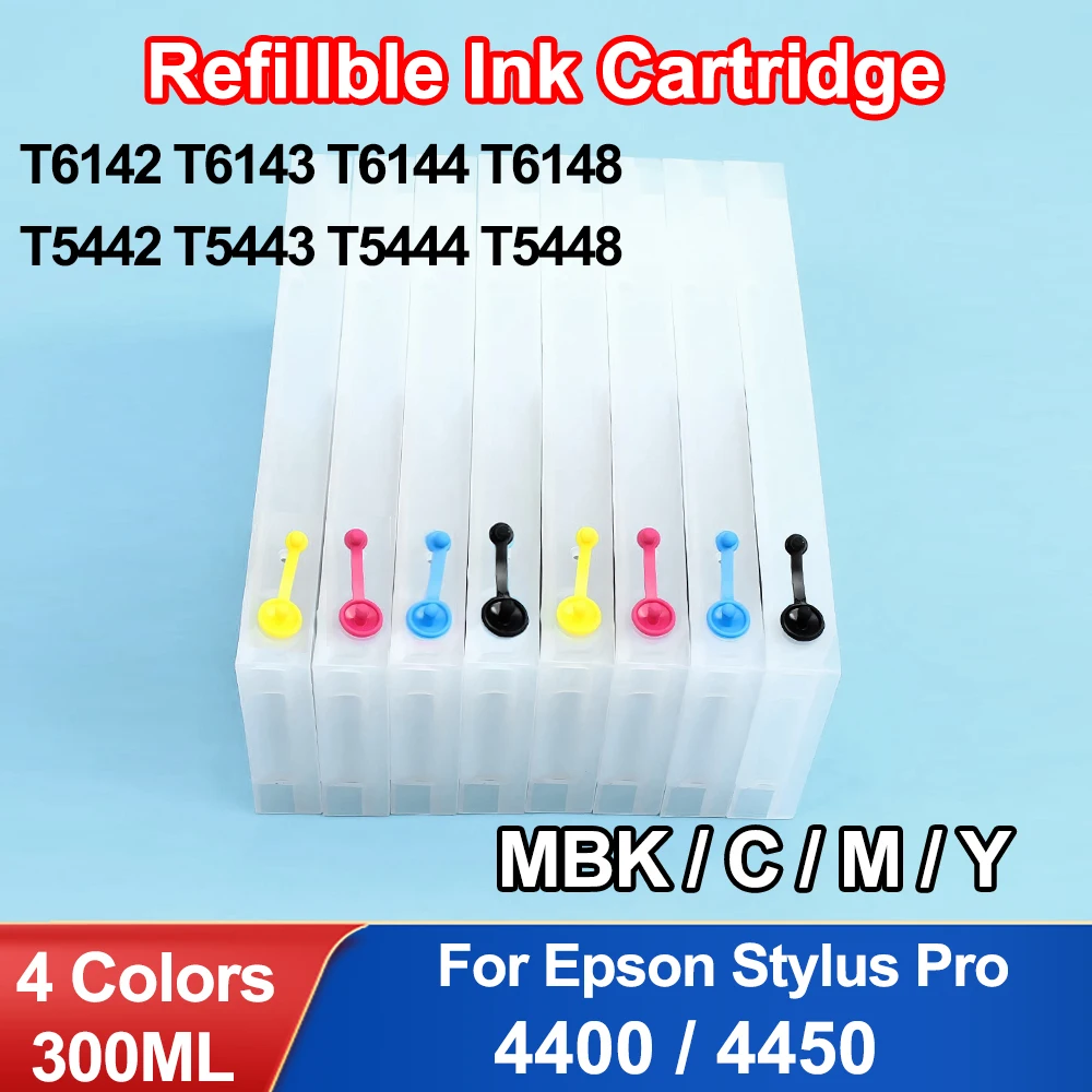 

300ML 4 Colors Refillable ink cartridges with chips for Epson stylus pro 4400 4500 Inkjet Printer T6142 T6143 T6144 T6148