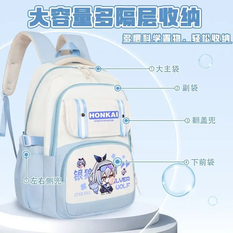 Star Dome Railway March 7 Mirror Flow Firefly Peripheral Backpack Elementary Middle High School Students Anime Stress Relief A