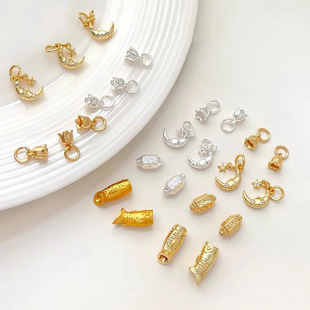 

Бусины из латуни с покрытием из 18-каратного золота в форме колокольчика, орхидеи, луны, рыбы для изготовления ювелирных изделий своими руками: ожерелий, браслетов, аксессуаров для одежды