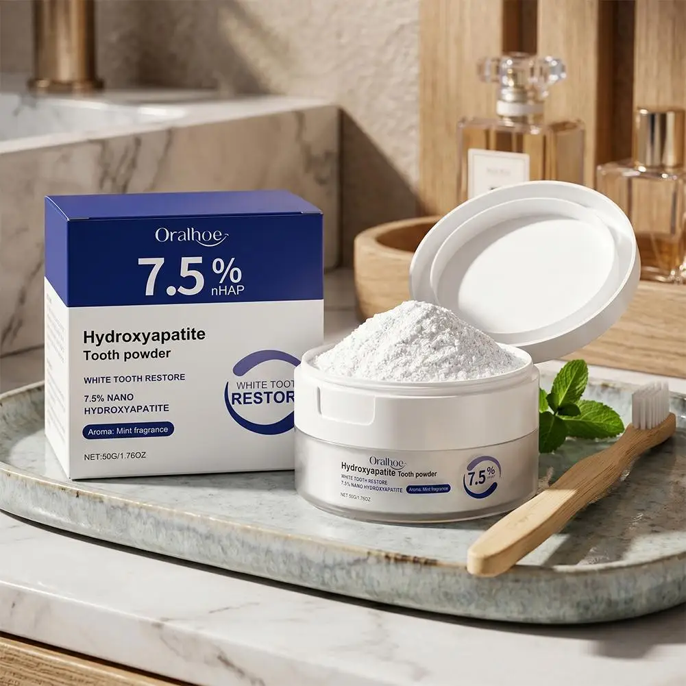 Polvo Blanqueador Dental Oralhoe de 50g Sin Flúor, Limpieza Profunda, Elimina Manchas Amarillas, Repara el Esmalte, Refr