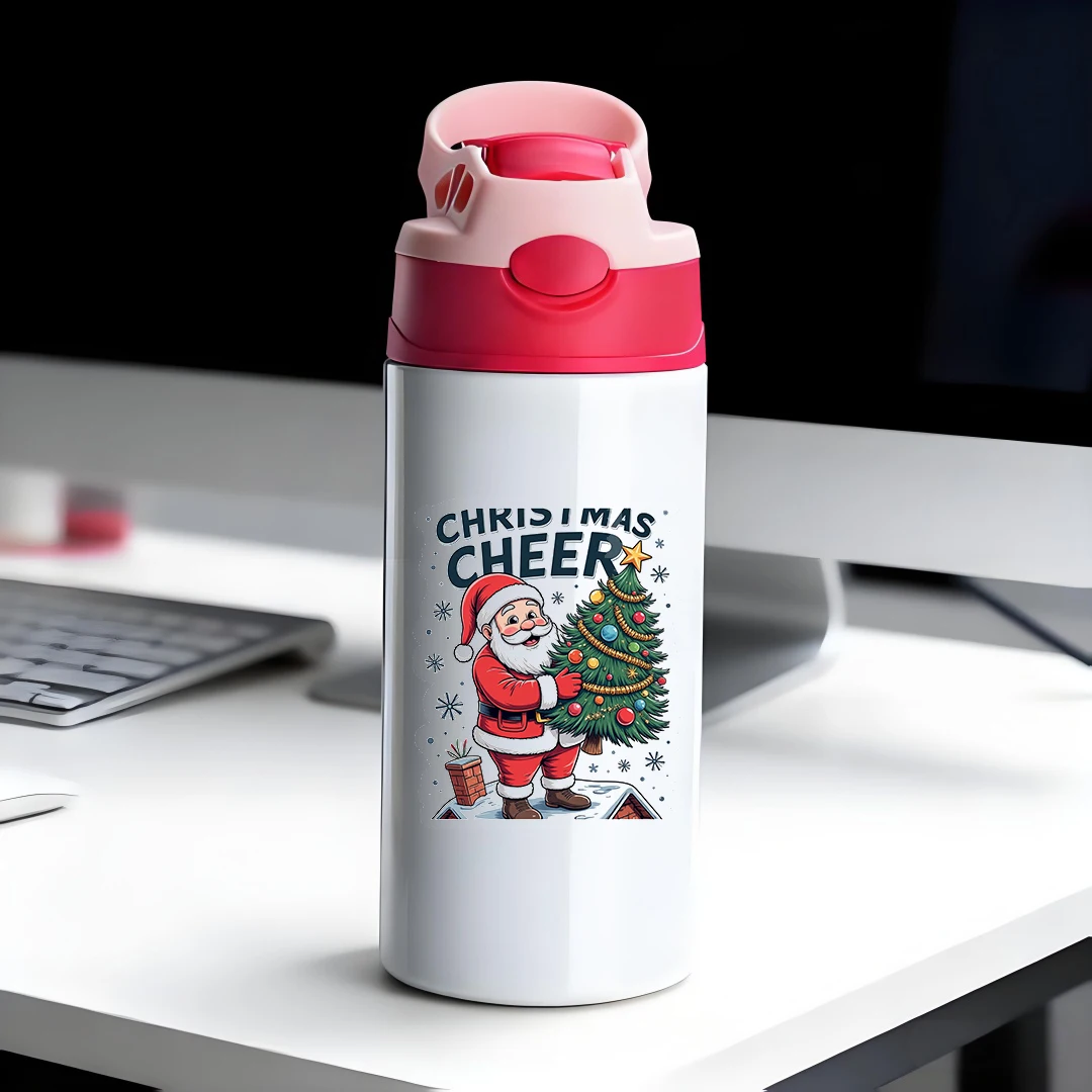 

304 stainless steel thermal cup + cartoon Santa Claus straw cup kids thermal water cup must-have Christmas gift