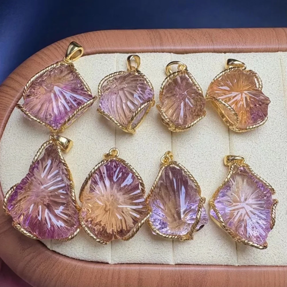 1PCS Natural Ametrine Crystal Yoga Pendant Reiki Healing Fengshui Stretch Female Gift - Jewelry for Stress Relief S925