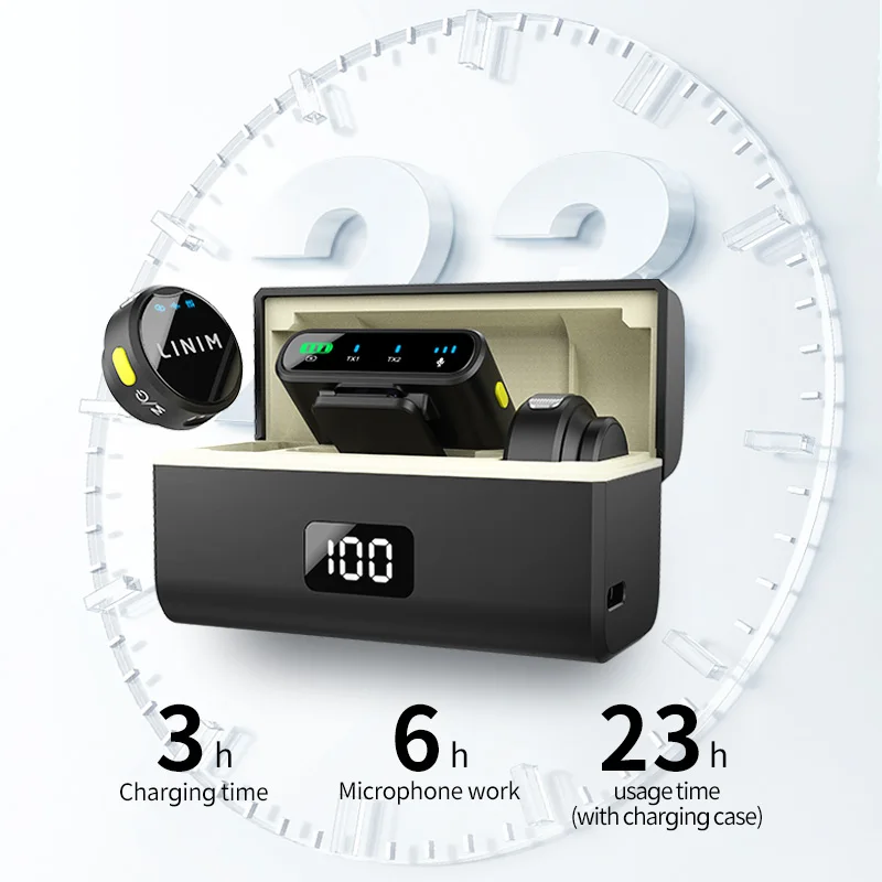 LINIM M8 Wireless Lavalier Microphone Noise Cancellation 23H Battery for iPhone Camera Type-C for Vlog Interview Live Streaming