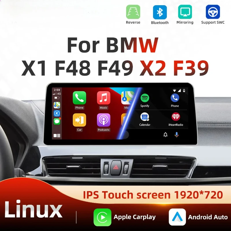 YRKL Wireless Carplay AUTO For BMW X1 F48 F49 X2 F39 Car Radio Multimedia Touch screen Car BT Video Players GPS BT Navigation RV