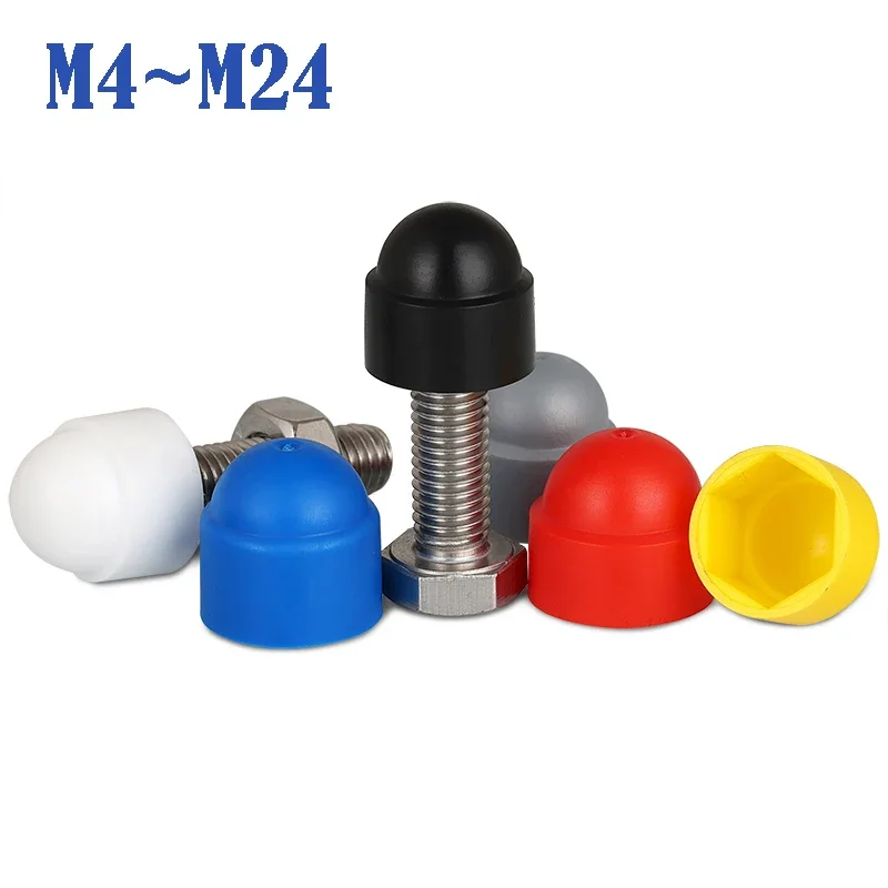 Six Colors Protection Cover Hex Nut Protection Caps Dome Nut M4 M5 M6 M8 M10 M12 M14 M16 M18 M20 M22 M24 Bolt PE Protective Caps