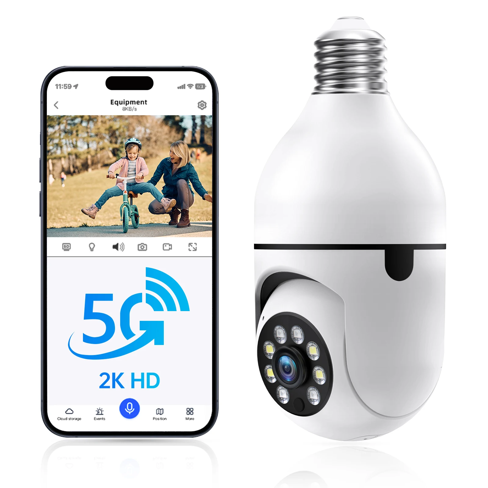 Bulb Security Cameras3 MP Outdoor Wireless WiFi Camera  Color Night Vision 5GHz, 360 Degree, E27 Light Socket Screw In Security