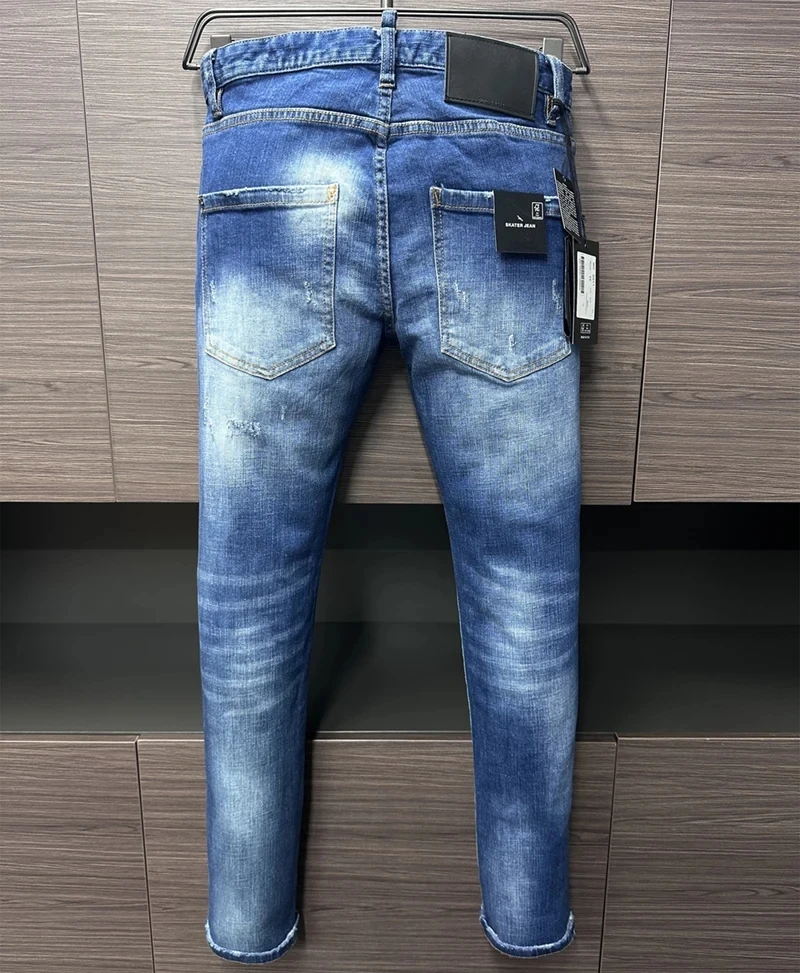 Fashion BRAND D2 Men Jeans Denim Pants Hole Slim Pencil Trousers Buttons Classics Fashion Coolguy blue DSQ2 JENAS For Men