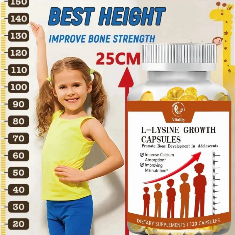 L-Lysine Capsules Vitamin Minerals for Physical Growth Hormone Height Booster Diet Supplement Bone Health for Child Adult