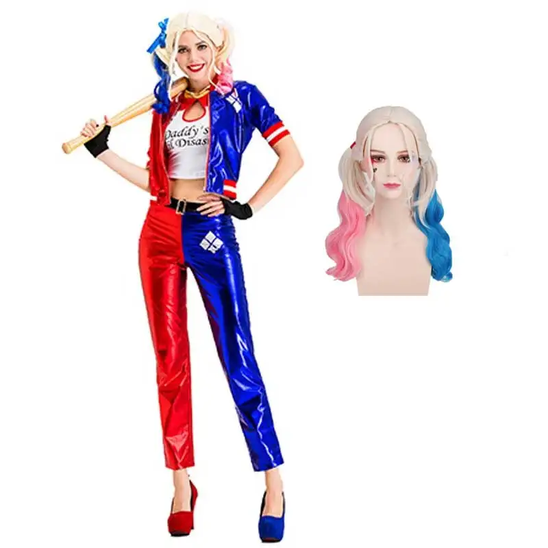Костюм Джокера для женщин, вечерние костюмы на Хэллоуин, косплей, хвост, парик Харли Квин