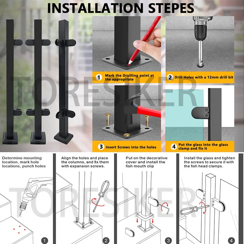 Imagem -04 - Black Glass Balaustrada Post Vidro Trilhar Post Sistema de Esgrima para Deck Villa Varanda