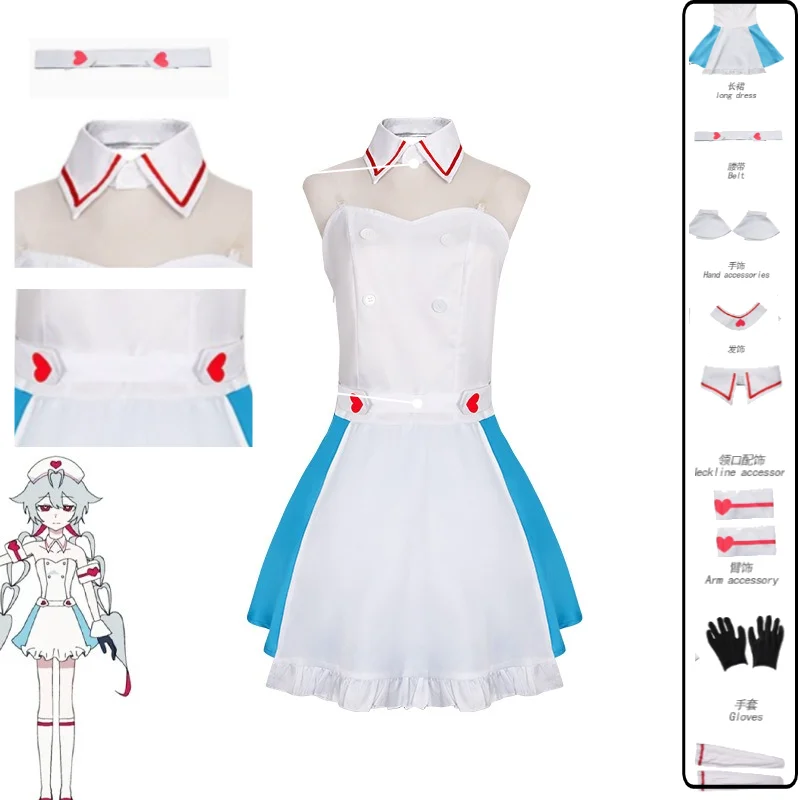 

ピノキオピー Ai Zokusei Cosplay Costume Virtual Singer White Dress Gloves Accessory Set Women Halloween Comic Con Outfit ピノキオピー