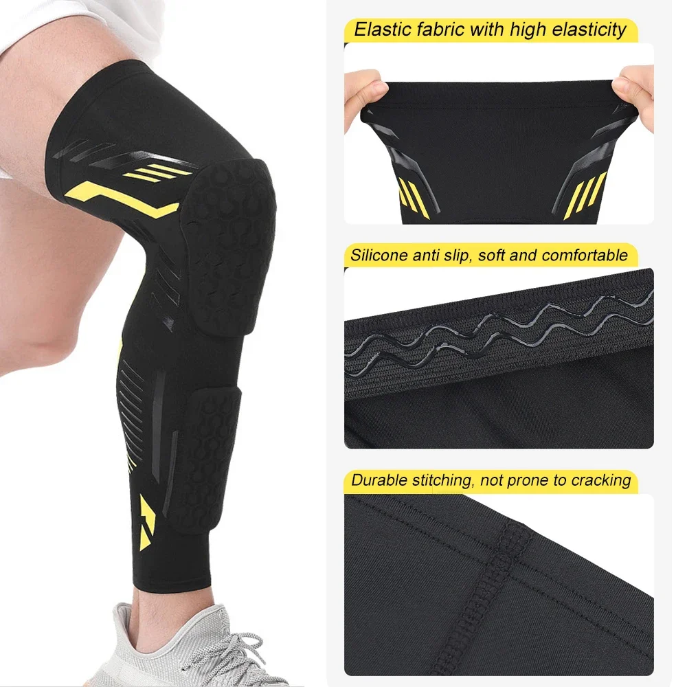1 Stück gepolsterte Knie-Kompressionshülsen, lange Beinmanschette, Wadenschutz für den Sport – Fußball-Knieschützer, Schienbeinstütze für Erwachsene und Jugendliche