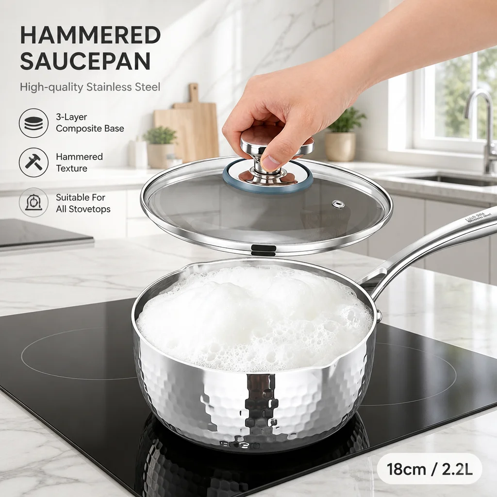 Factory OEM Kitchen Cookware Titanium Sauce Pan Hammer Pattern Cooking Pot Non -stick Cooking Pot