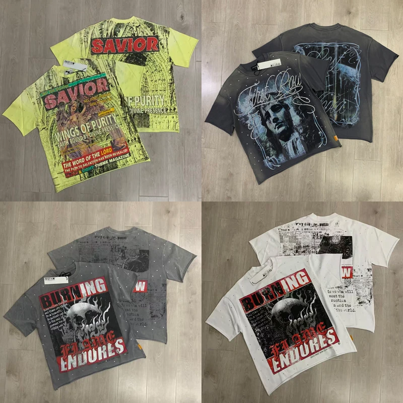 

Уличная футболка с коротким рукавом в американском стиле с классическим принтом Hot Diamond для мужчин и женщин, летняя свободная хлопковая футболка FIRST ROW