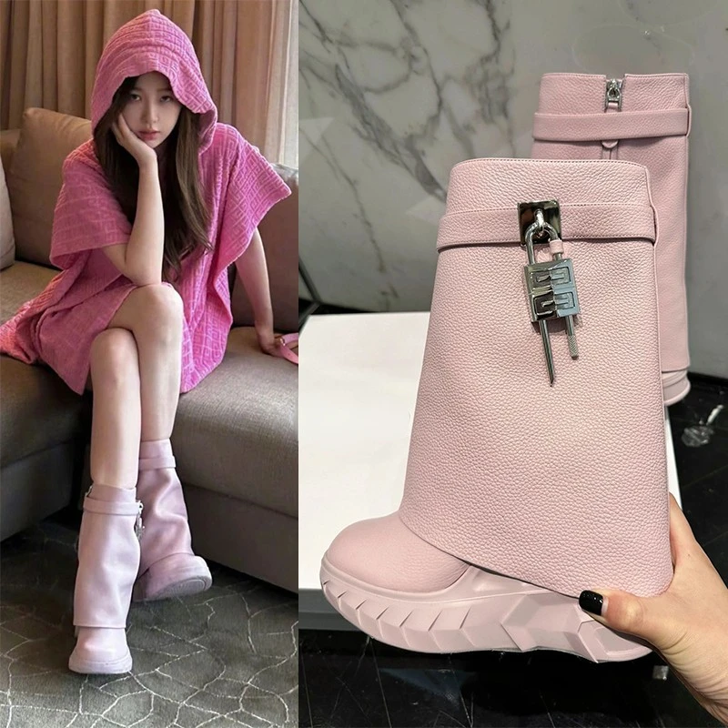 Brand Women Boot Trend 2023 Platform Ankle Boot Metal Buckle Trouser Sleeve Boot Designer Short Boot Round Toe Luxury Women Shoe