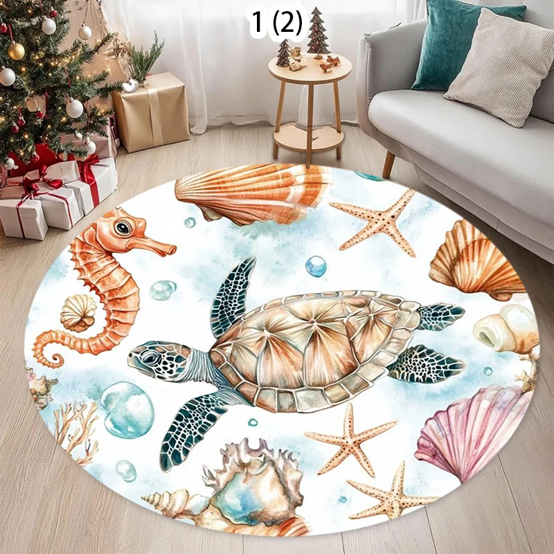 Cartoon Round Carpet Ocean Fish Dolphin Starfish Cute Deer Lion Elephant Tiger Kids Bedroom Mat Home Living Room Decor Floor Rug