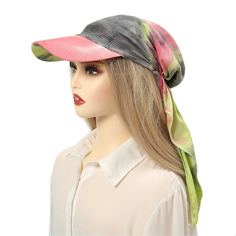 Zomer Dames Brede Rand Cap Zonneklep Met Voorgebonden Tulband Caps Hoofddoek Winddichte Bandana Print Kleurrijke Outdoor Strand Zonnehoed