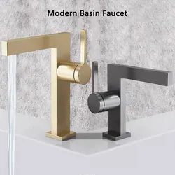 Modern Basin Faucet Matte Gray Brass Bathroom Waterfall Sink Faucet Brushed Gold Hot Cold Washbasin Faucet Mixer Water Tap Crane