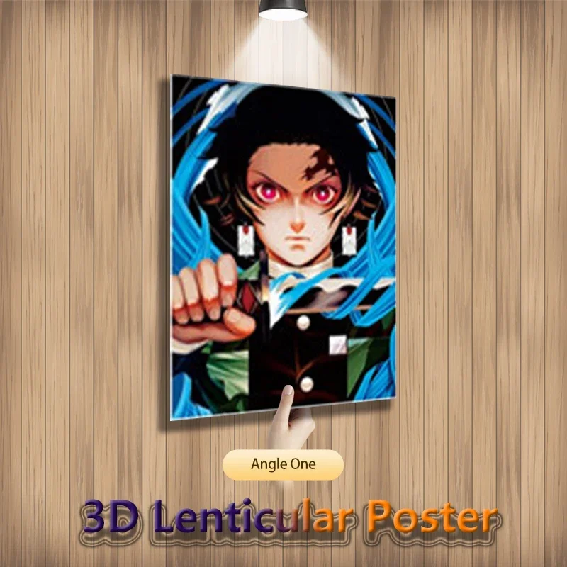 Tanjirou Nezuko Kibutsuji Muzan Demon Slayer أنيمي ملصقات الحائط ثلاثية الأبعاد Lenticular الملصقات للديكور المنزل (بدون إطار)