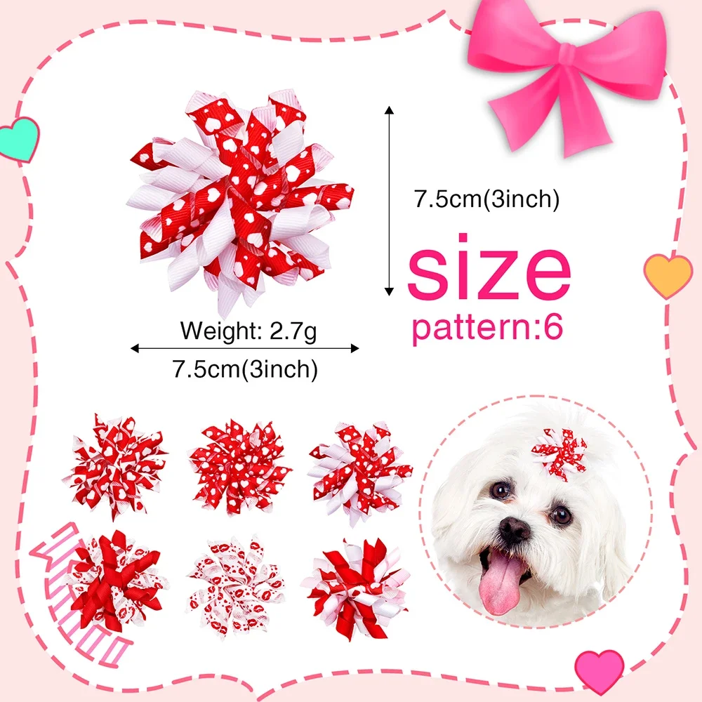 50ps Small Dog Cat Bows For Valentine's Pet Hair Accessories Dog Hair Bows Rubber Bands Dog Grooming Accessories For Small Dogs