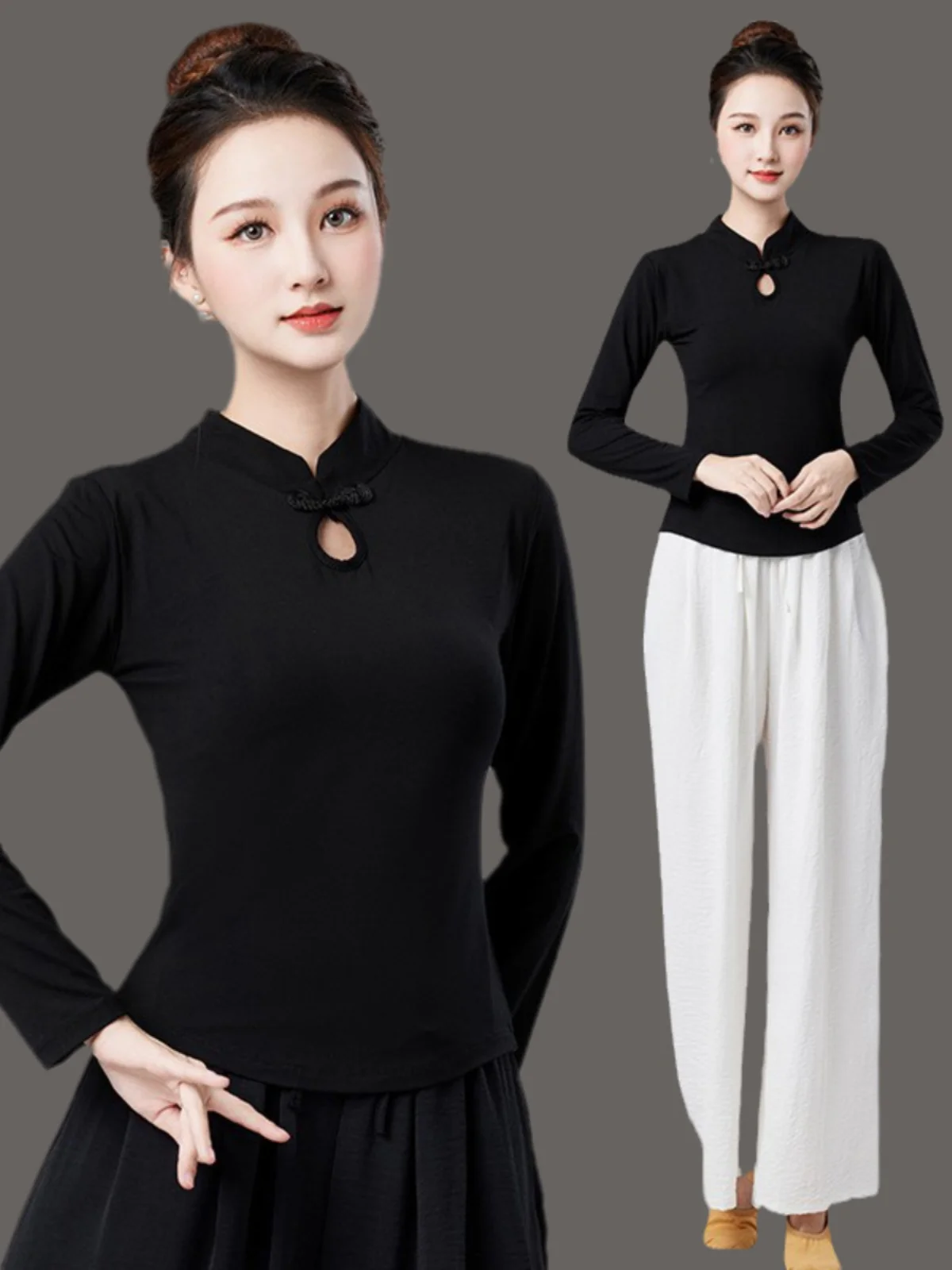 بدلة تدريب للرقص الكلاسيكي وملابس أداء بأكمام طويلة وياقة عالية وتصميم نحيف مع فستان جديد #2