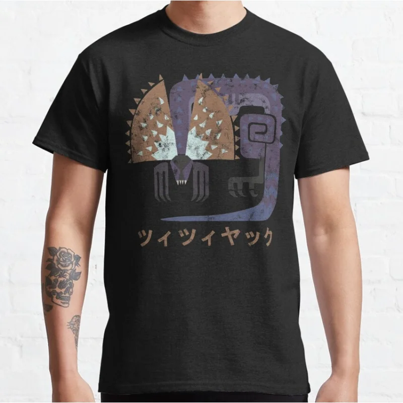 

Monster Hunter World Tzitzi-Ya-Ku Kanji gift t shirt Cartoon Videogame MHW Graphic tee 100% cotton Y2K Clothes All size tops
