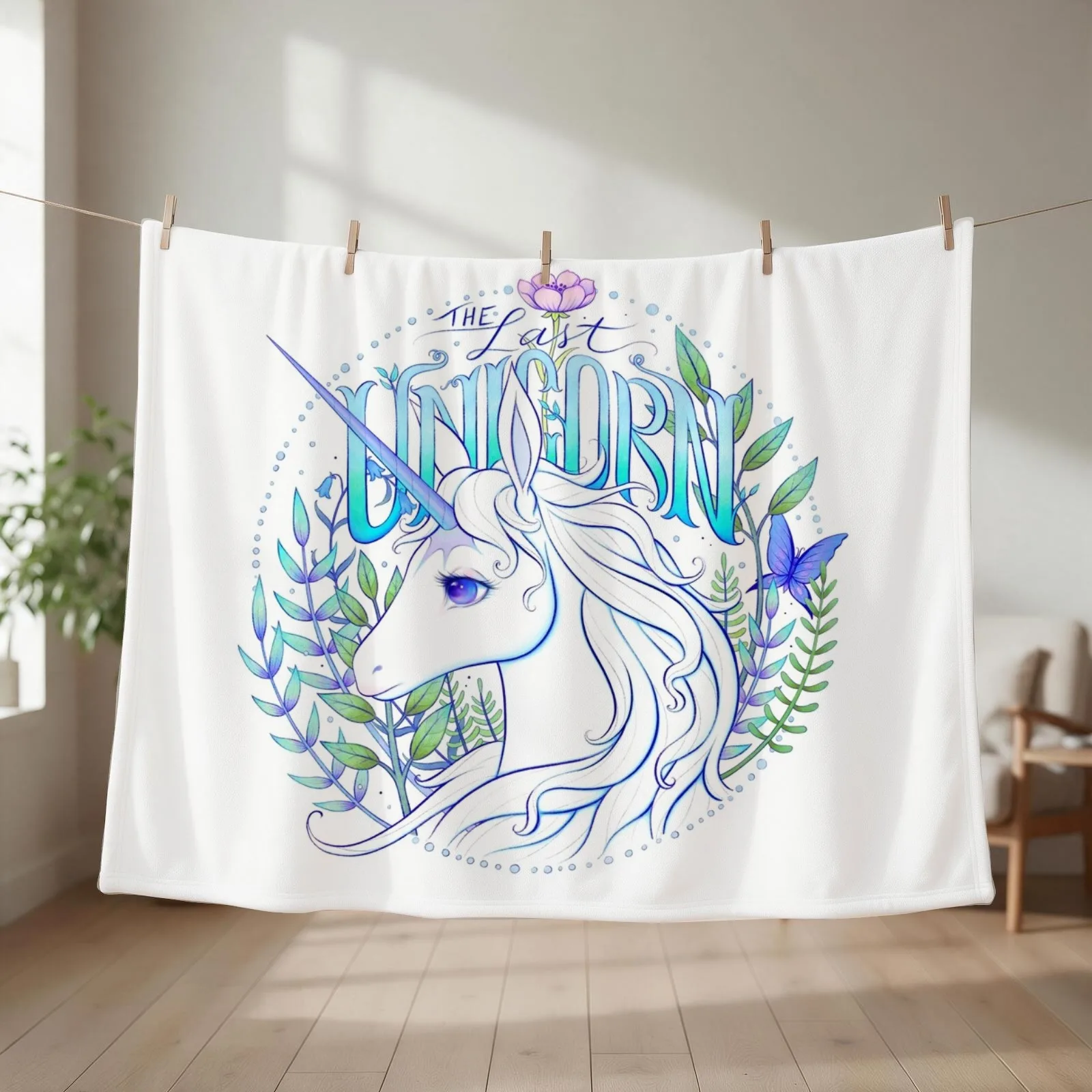 The Last Unicorn Throw Blanket couch cozy soft plush fuzzy picnic outdoor blanket