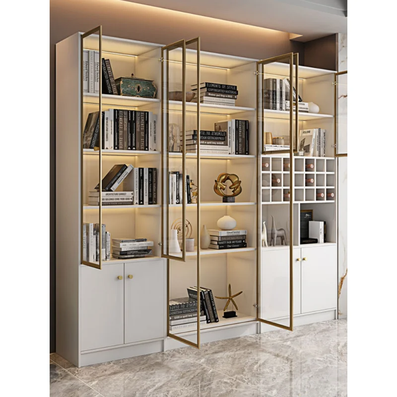 Light Luxury Wall Glass Bookcase Small Apartment Nordic Bookshelf Simple Modern Storage Storage Cabinet Wine Cabinet Combined