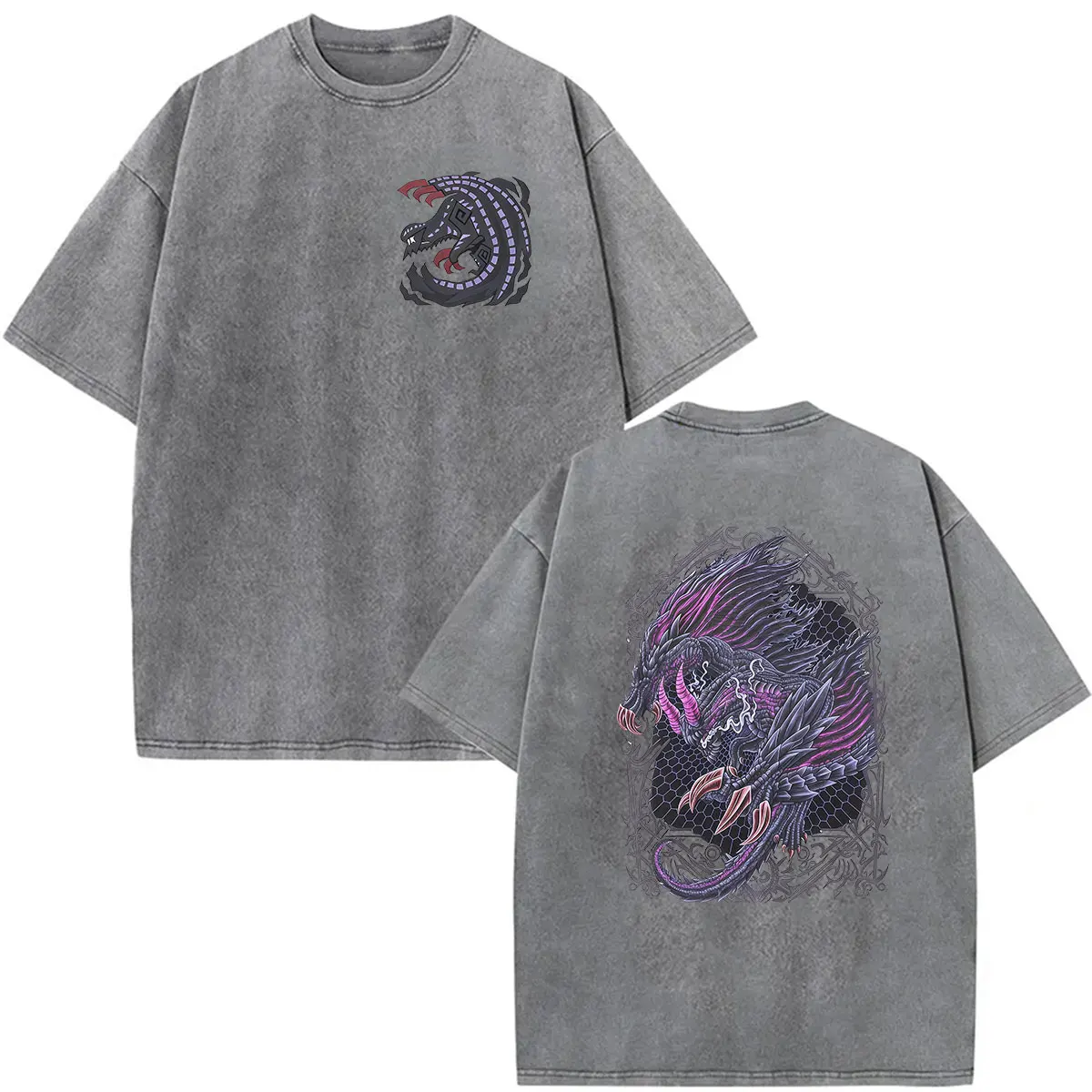 2026 Game Monster Hunter White Fatalis Vintage Washed T-Shirt für Herren und Damen – Lässiges Oversized-T-Shirt aus hochwertiger Baumwolle im Streetwear-Stil – Detail 6
