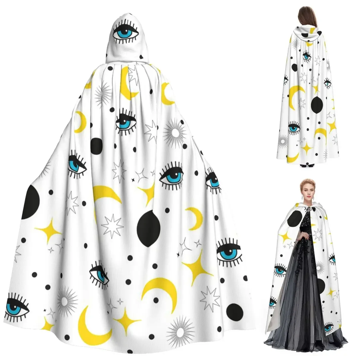 

Stars Sun Moon Constellation Planet Eyes Long Hooded Cloak Witch Medieval Costume Cosplay Cape