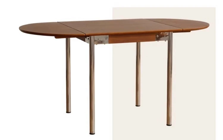 

Retro solid wood stainless steel foldable dining table and chairs, retractable household small apartment, rectangular table