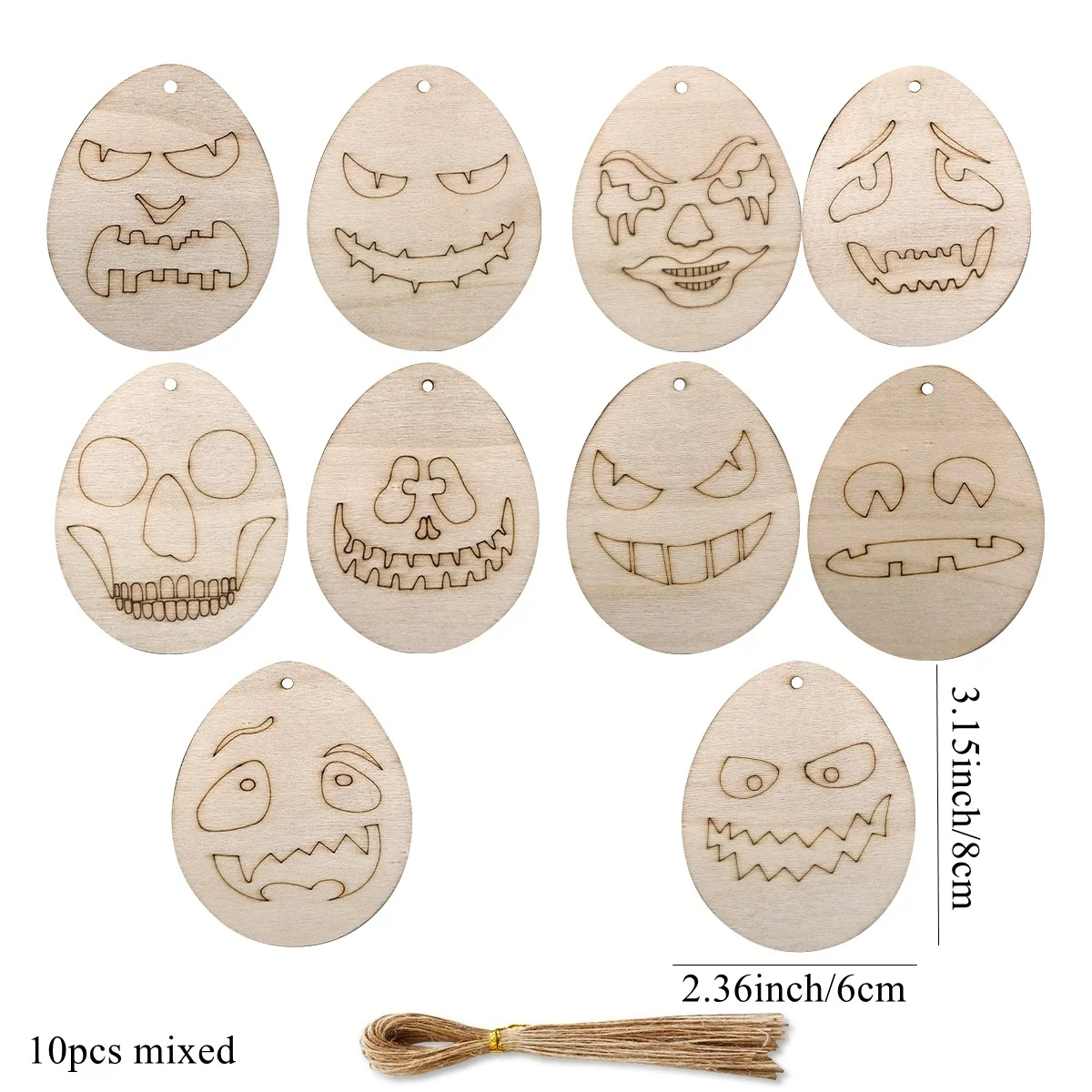 10 pezzi di legno Halloween Hanging Crafts Hallow Egg Face Ornament per la festa di Halloween decorazioni per la casa bambini regali di pittura fai