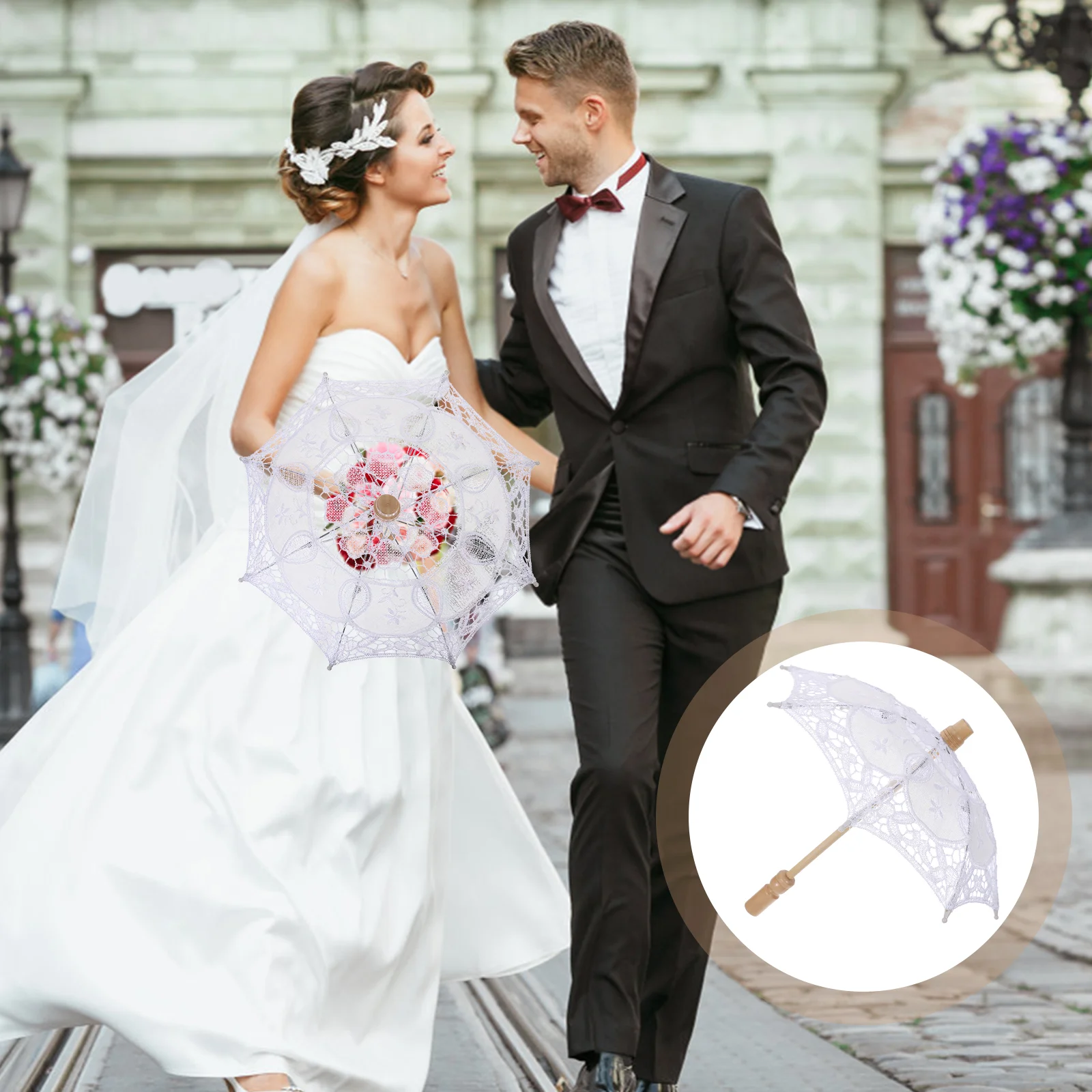 Elegant Wedding Decorative Umbrella Rain Sun Umbrellas Ornament for Bride Photography and Costume Decoration