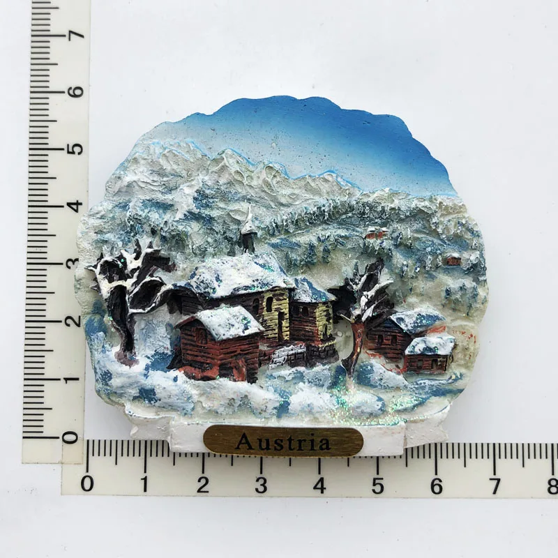 Exquisite Austrian Snow Scenery Fridge Magnet Cultural Landscape Message Sticker Tourist Souvenir Resin Craft Decoration