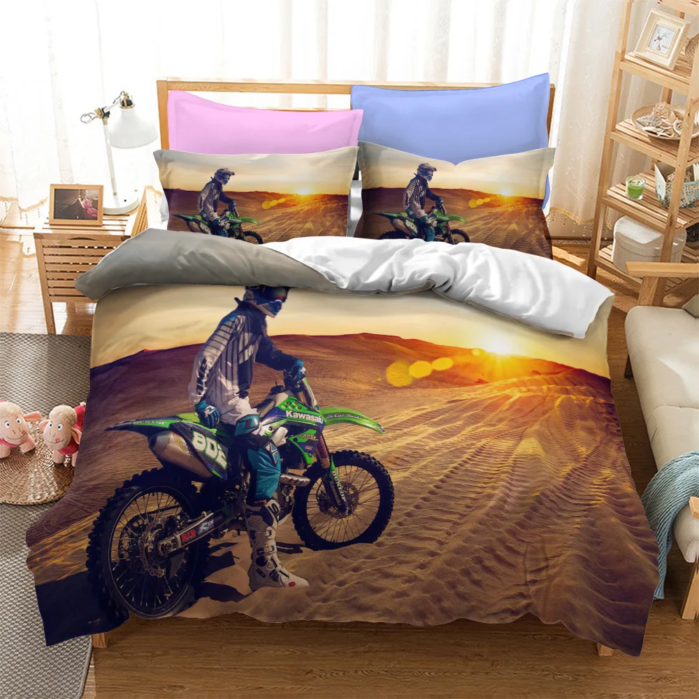 

Motorcycles Bedding Set Polyester Fashion Duvet Cover Twin Size Bedclothes with Pillowcases for Teens Bed Linen Extreme Sports