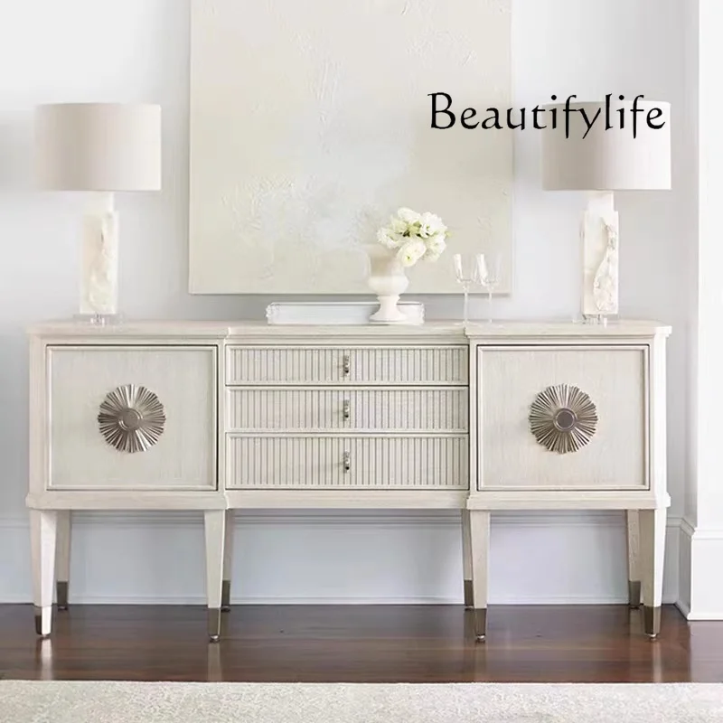 

French retro solid wood entrance entrance foyer cabinet simple modern dining side storage American country decoration