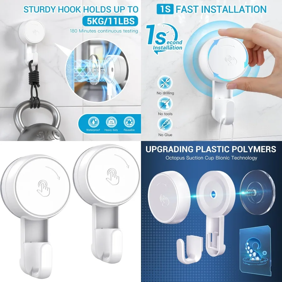 

Мощный вакуумный крючок для душа для ванной комнаты и кухни, сверхмощные водонепроницаемые настенные крючки для полотенец, халатов, сумок из люфы и