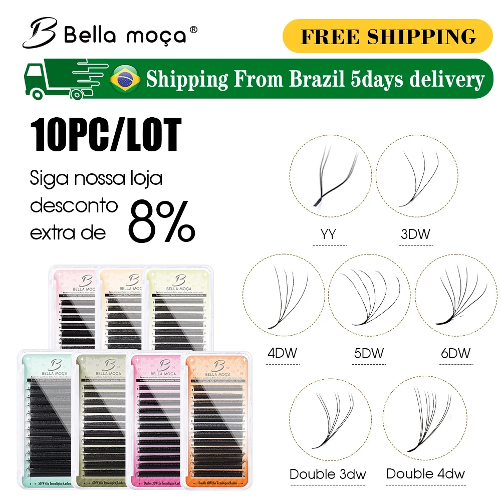 Bella moça 10 قطعة/الوحدة 3D/4D/5D/6D/8D W رموش 0.07 D حليقة رموش احترافية ناعمة طبيعية شحن من البرازيل