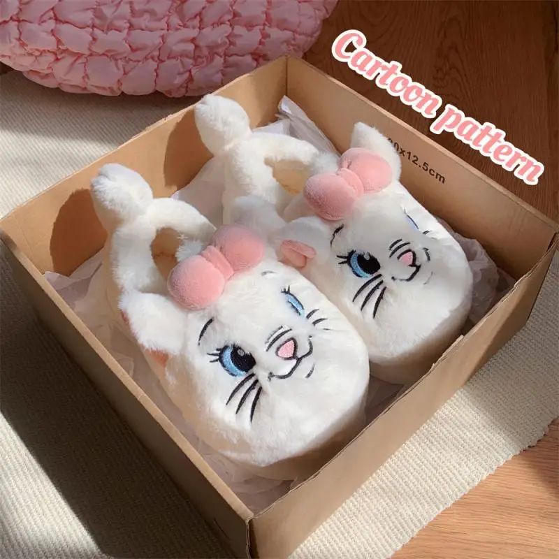 Kawaii Disney Marie Cat Cotton Slippers for Women Warm Non-Slip Autumn and Winter Slippers Cartoon Cute Home Cotton Shoes Gift