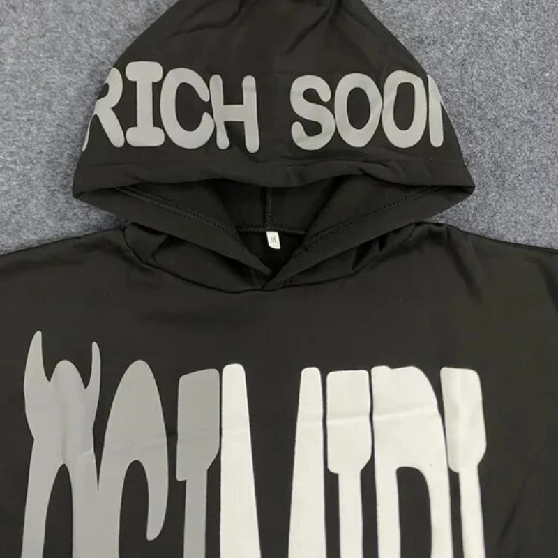 سترة هاراجوكو العصرية ذات القلنسوة بحروف إسفنجية مطبوعة بحروف كبيرة الحجم مع قلنسوة ملابس الشارع الشهير ذات علامة تجارية عصرية فضفاضة #5