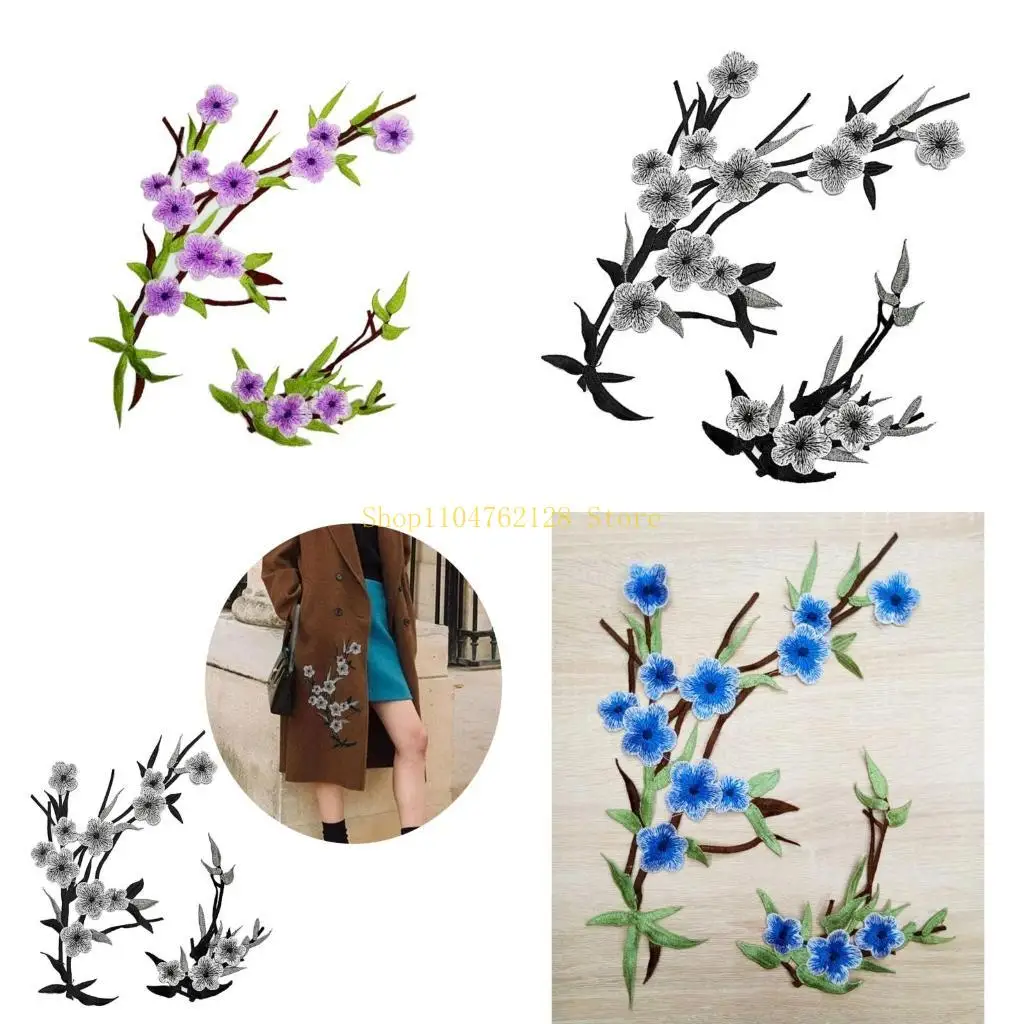 

2Pcs Embroidery Applique Embroidered Flower Patches Applique Sew on Patches best sale