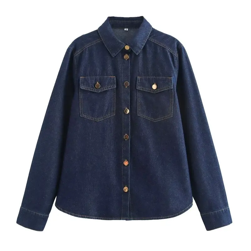 Autunno Inverno Donna Morbido Casual Lungo Colletto Sve Denim irt Versatile Design semplice Pendolarismo Sle Vestibilità ampia Lunghezza regolare
