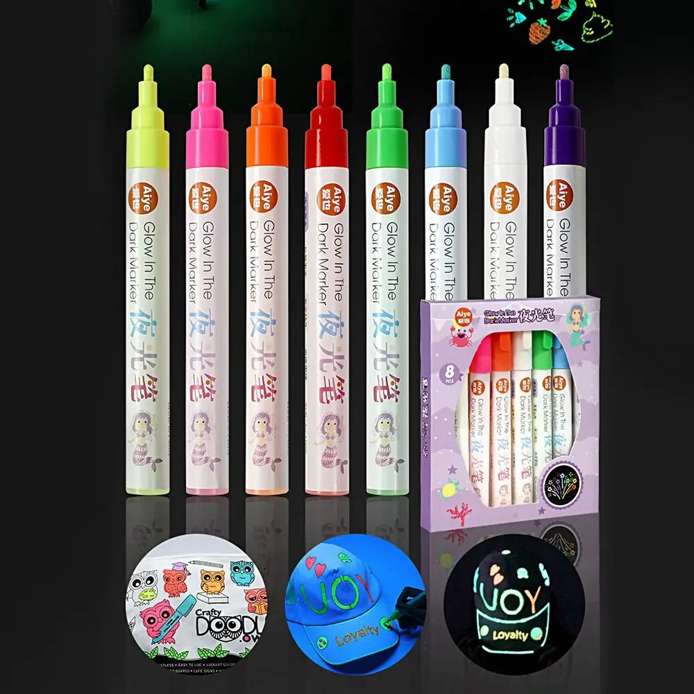 Personalized 8 Colors Luminous Pen Glowing in The Dark DIY Graffiti Marker Pen Hand Painting Fluorescent Pen Gift