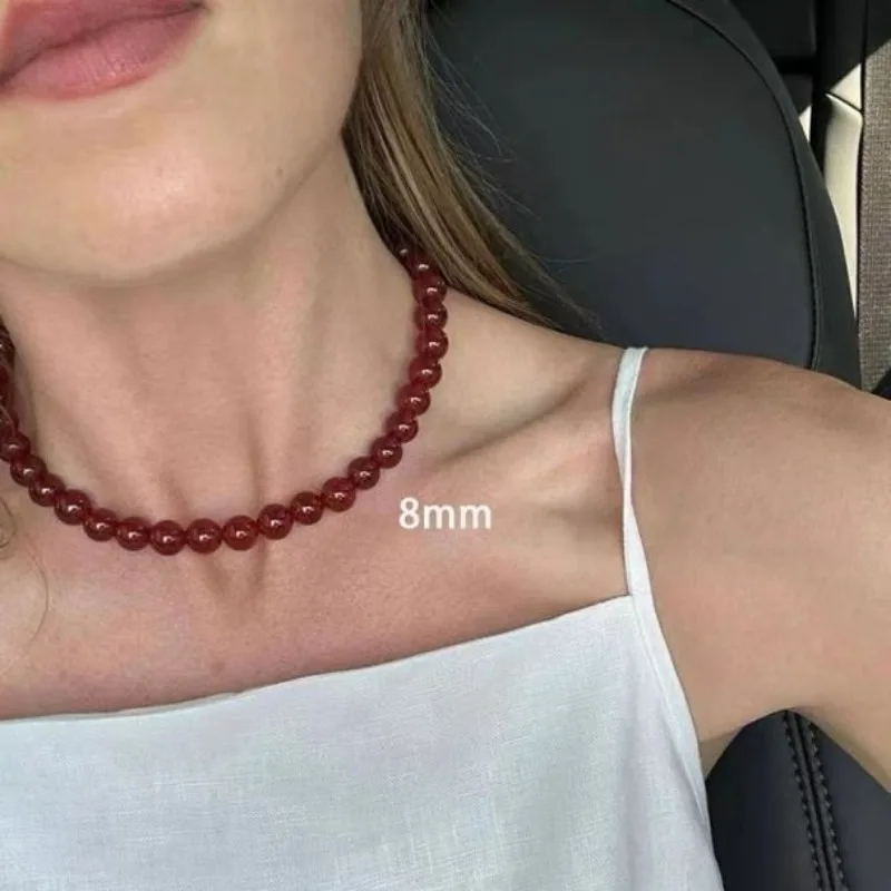 Elegant Red Beaded Necklace New Chinese Style Women Vintage Black Handmade Glass Beads Choker Girls Imitation Pearl Jewelry